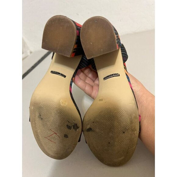 Gianni Bini Block Stacked Heel Multicolor Stripe Strappy Sandal Sz 8M - Picture 6 of 7